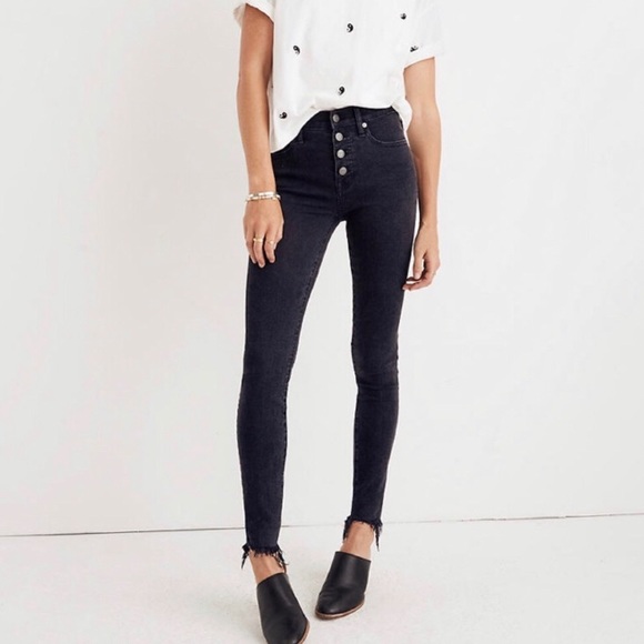 Madewell Denim - Madewell Black 9" High Rise Skinny Jeans Raw Hem